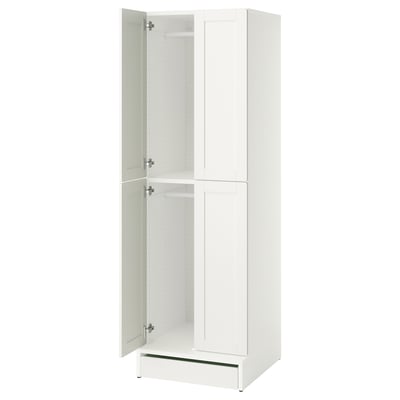 SMÅSTAD / UPPFÖRA Wardrobe, white with frame/with 2 clothes rails, 23 5/8x25 5/8x77 1/8 "