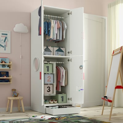 SMÅSTAD / UPPFÖRA Wardrobe, white with frame/with 2 clothes rails, 23 5/8x25 5/8x77 1/8 "