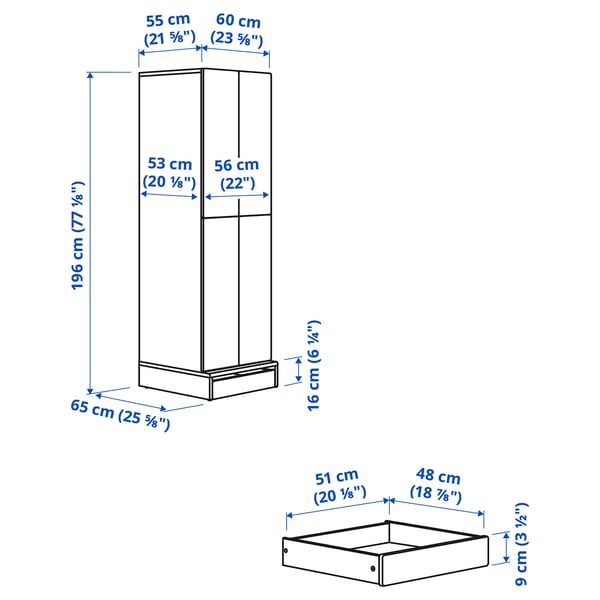 SMÅSTAD / UPPFÖRA Wardrobe, white with frame/with 2 clothes rails, 23 5/8x25 5/8x77 1/8 "