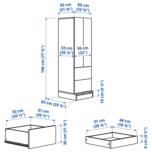 Illustration with measurements for the product: SMÅSTAD.