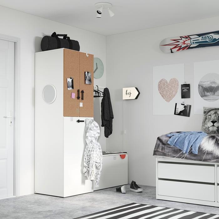 SMÅSTAD wardrobe with pullout unit, white/cork with clothing rod, 235
