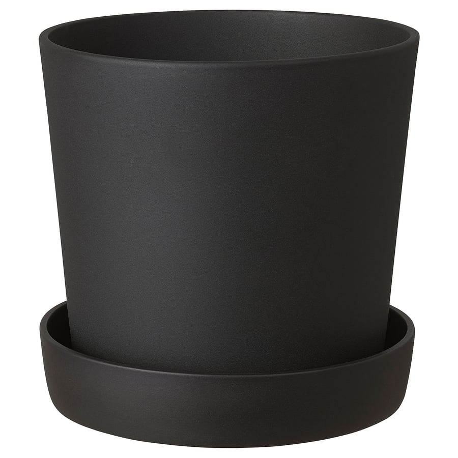 SMULGUBBE plant pot with saucer, indoor/outdoor black, 9 ½" IKEA
