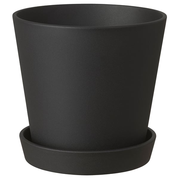 SMULGUBBE plant pot with saucer, indoor/outdoor black, 8 ¼" IKEA