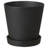 SMULGUBBE Plant pot with saucer, indoor/outdoor black, 4 ¾ "