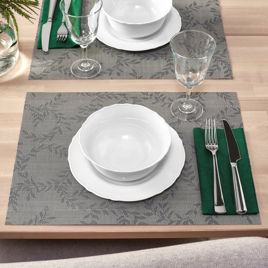 SNOBBIG Place mat, patterned/gray, 18x13" IKEA