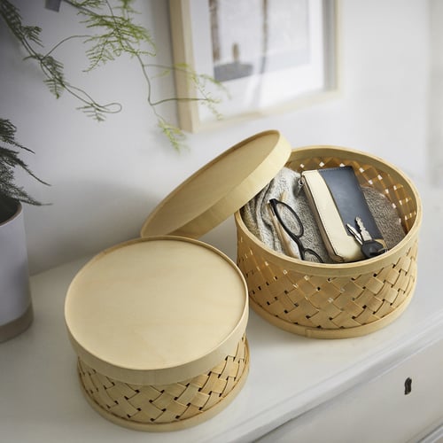 SNÖPLOG basket with lid, set of 2, poplar - IKEA