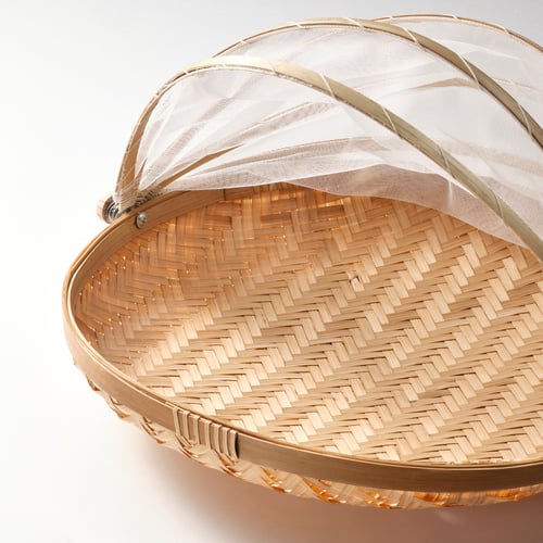 SNUSTORR Food cover with tray, handmade bamboo, 15 ¾" IKEA