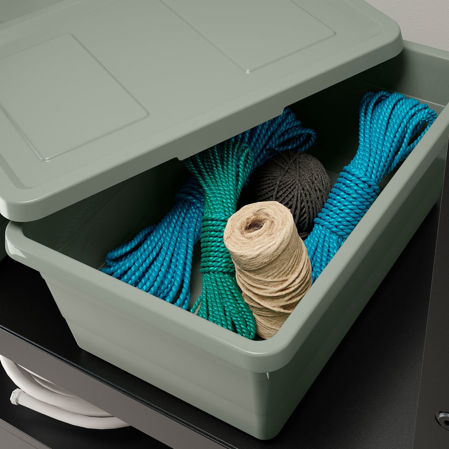 SOCKERBIT Storage box with lid, graygreen, 7 ½x10 ¼x6" IKEA