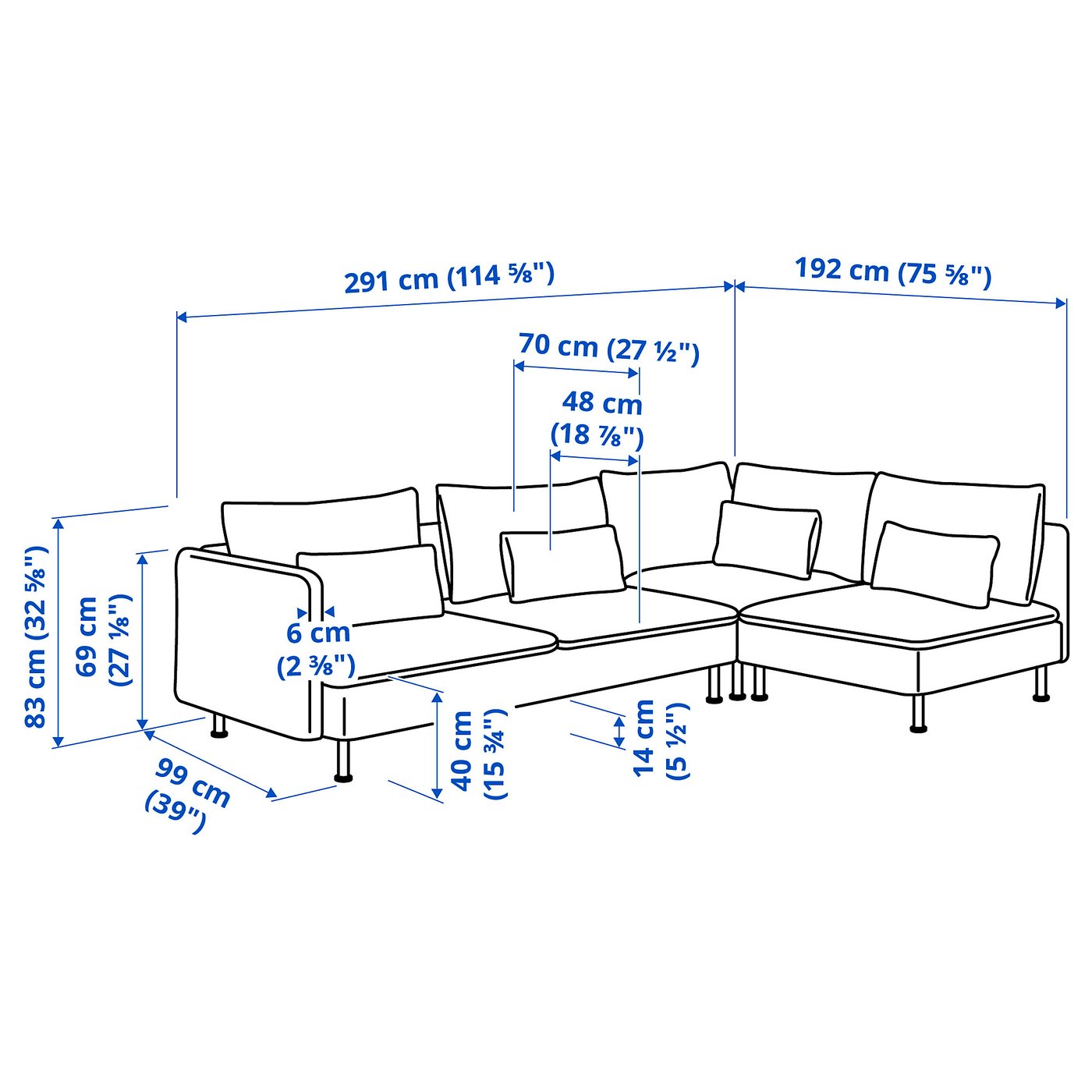 SÖDERHAMN sectional, 4-seat corner, with open end/Hillared dark