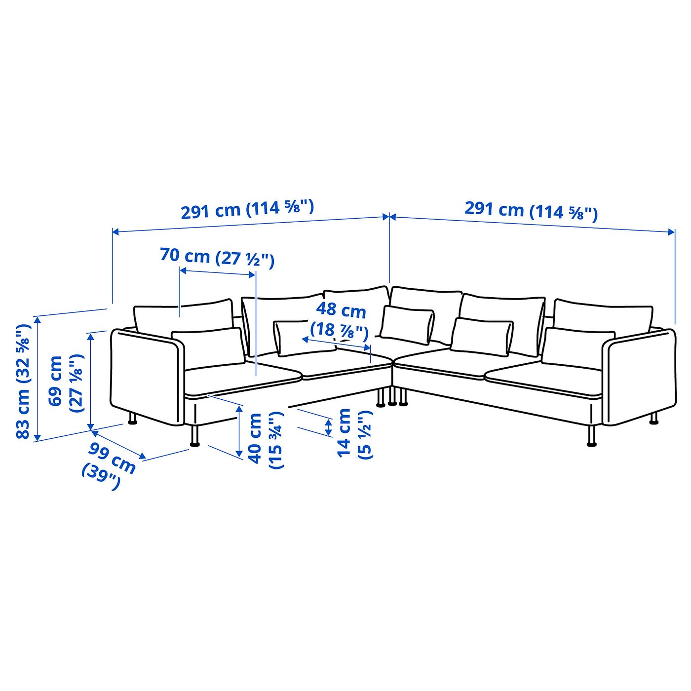 SÖDERHAMN sectional, 5-seat, Hillared dark blue - IKEA