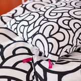 SÖTRÖNN Duvet cover and pillowcase(s), white/black/patterned, Full/Queen (Double/Queen)