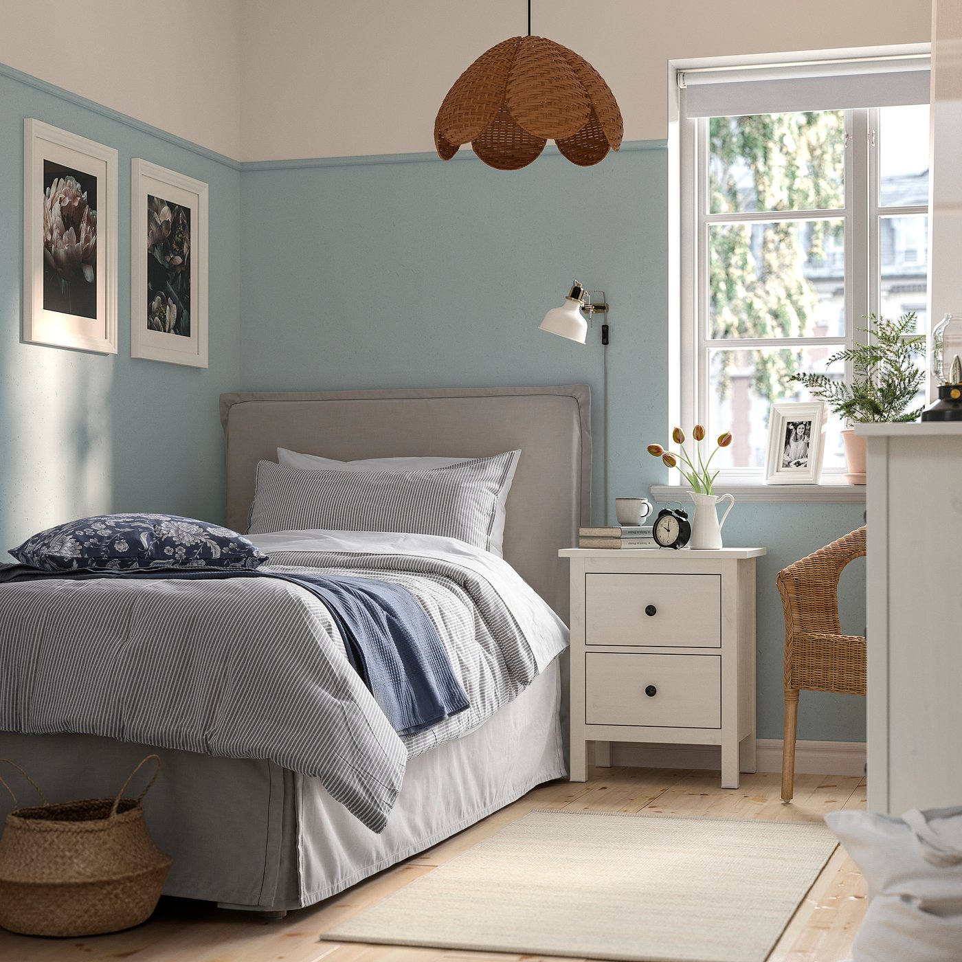 SOLFIBBLA comforter set, gray white/stripe, Twin/Twin X-long - IKEA