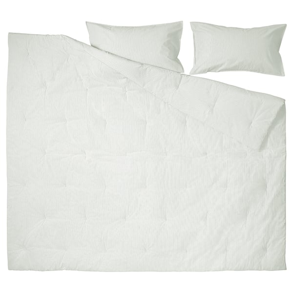 SOLFIBBLA Comforter set, white green/stripe, King