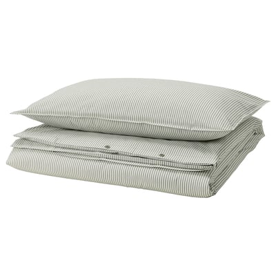 SOLFIBBLA Duvet cover and pillowcase(s), white green/stripe, Twin