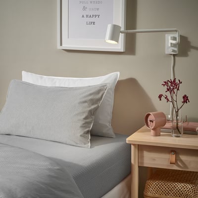 SOLFIBBLA Pillowcase, gray white/stripe, Queen