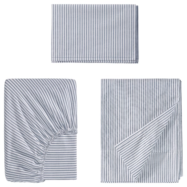 SOLFIBBLA Sheet set, white blue/stripe, Twin