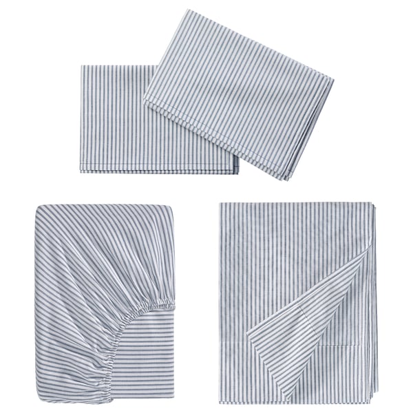 SOLFIBBLA Sheet set, white blue/stripe, King