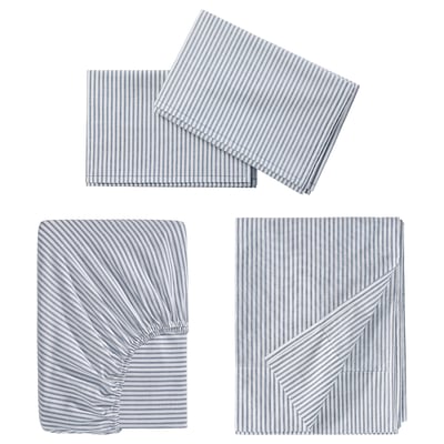 SOLFIBBLA Sheet set, white blue/stripe, King
