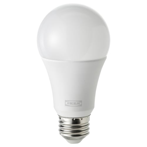 Led light bulb: white, round shape, plastic material.
