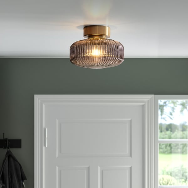 SOLKLINT Ceiling lamp, brass/gray clear glass, 11 "
