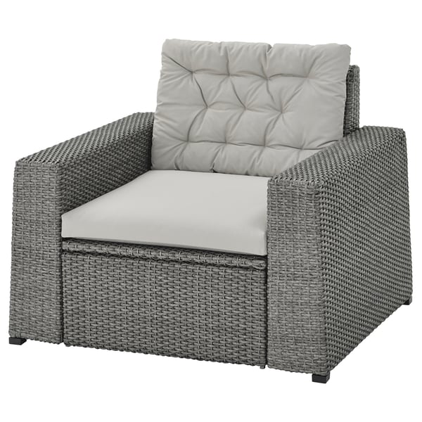 SOLLERÖN Armchair, outdoor - dark gray, Kuddarna gray - IKEA on {keyword}