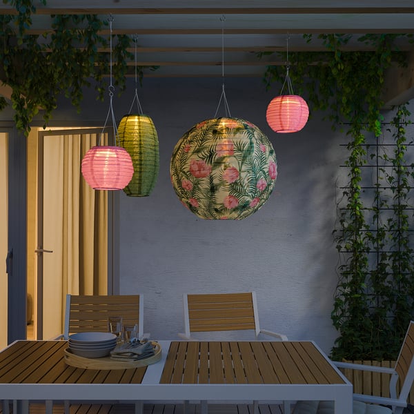 Solvinden Led Solar Powered Pendant Lamp Outdoor Globe Flower