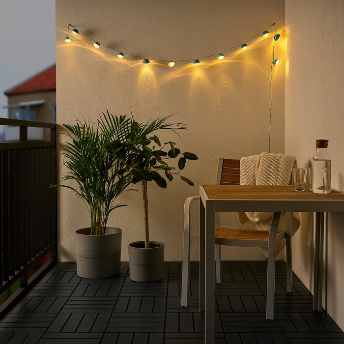 SOLVINDEN LED string light with 12 lights, battery operated outdoor/mini headlight blue IKEA