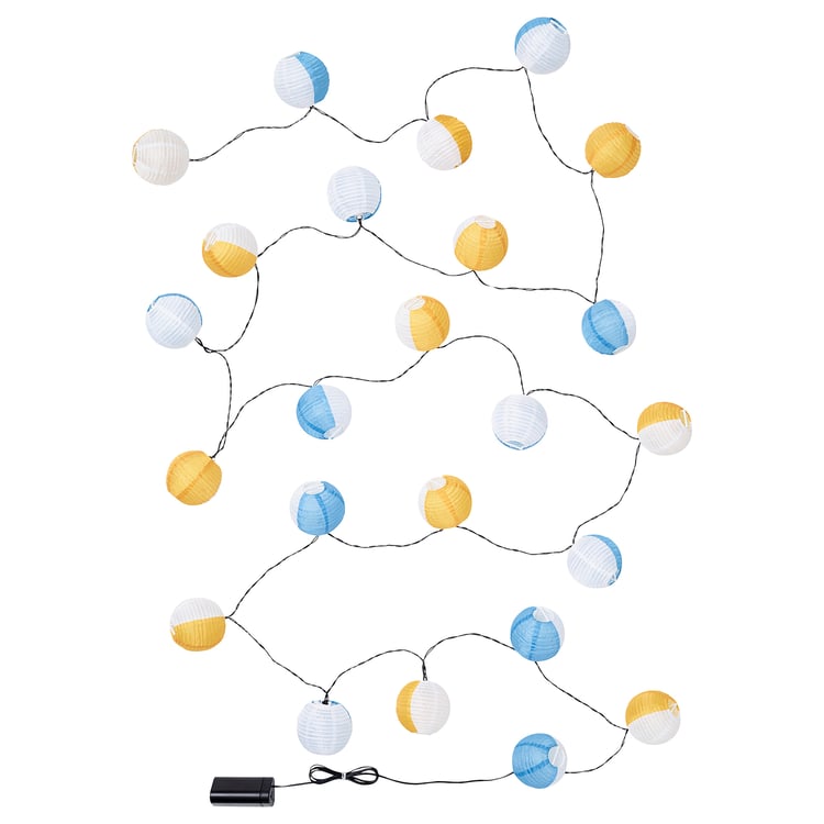 SOMMARLÅNKE LED string light with 24 lights, decoration blue/yellow/battery operated outdoor IKEA