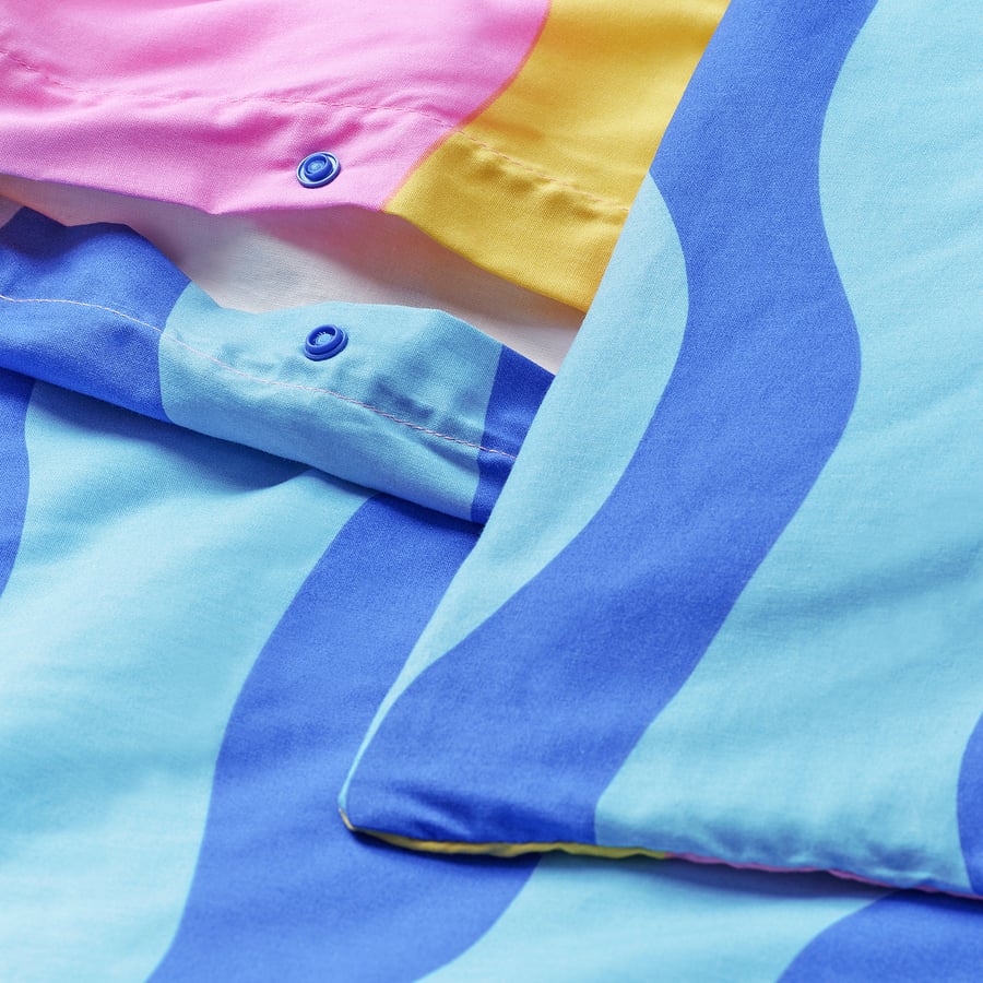 SOMMARVICKER duvet cover and pillowcase(s), blue/light pink, Twin IKEA