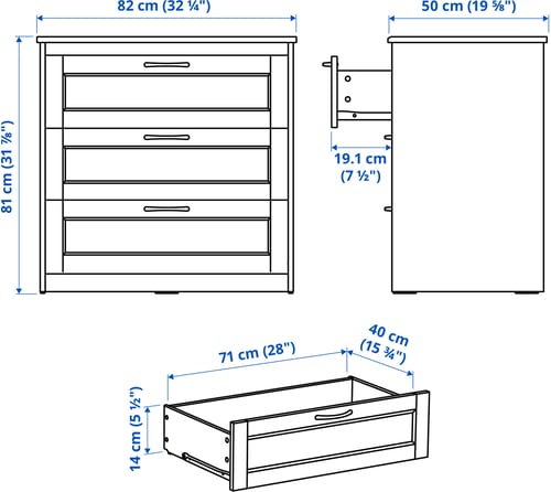 SONGESAND 3-drawer chest, brown, 32 1/4x31 7/8 "