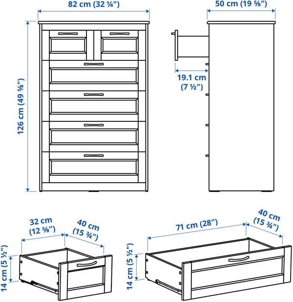 SONGESAND 6-drawer dresser, brown, 32 1/4x49 5/8 "