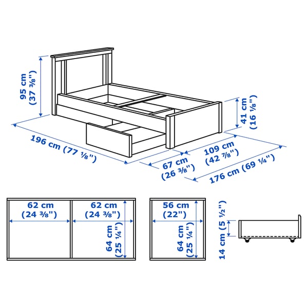 SONGESAND Bed frame with 2 storage boxes, brown/Lönset, Twin