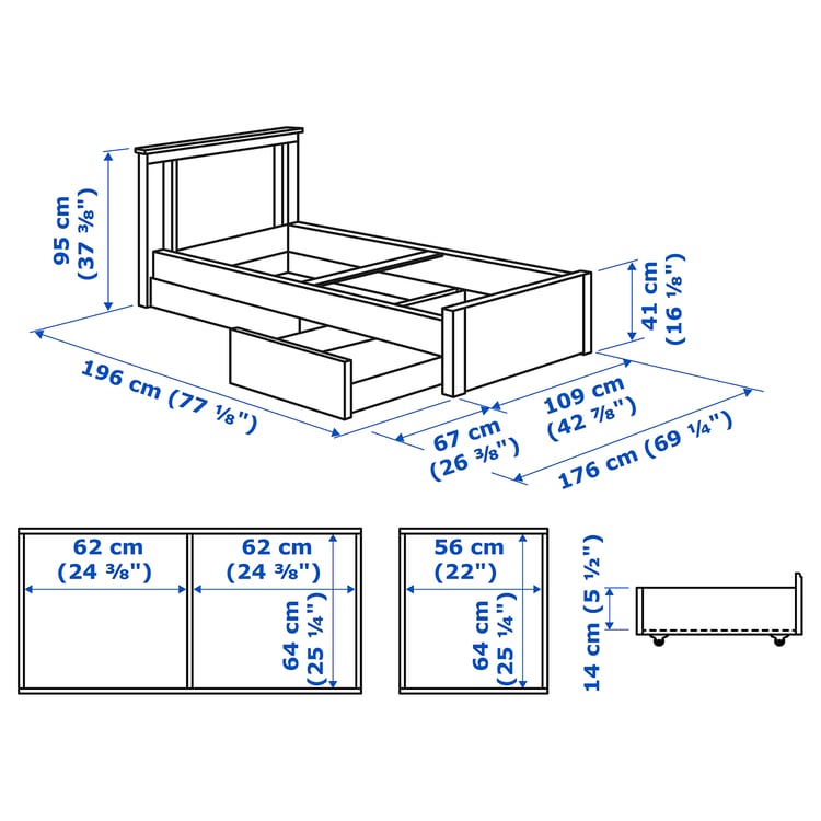 SONGESAND bed frame with 2 storage boxes, white/Luröy, Twin IKEA