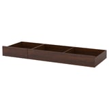 A brown SONGESAND wooden under-bed storage box set with two compartments.