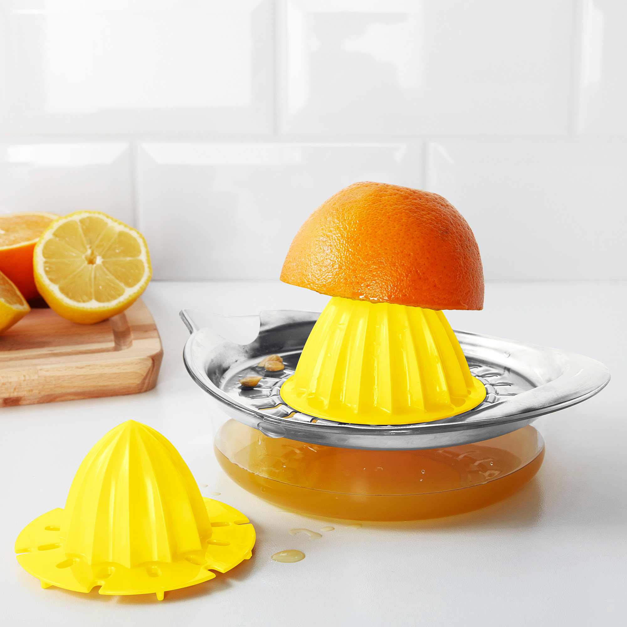 SPRITTA Citrus squeezer, clear, yellow Stainless steel IKEA