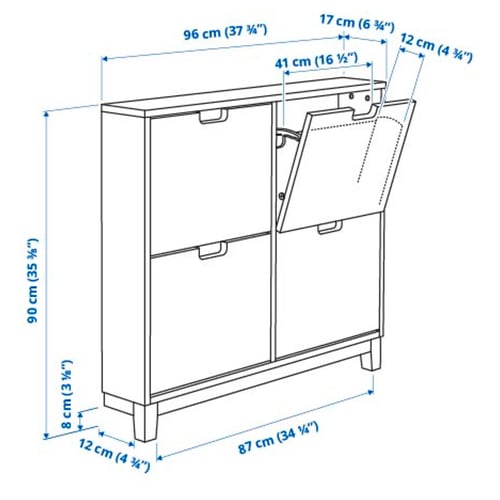 STÄLL Shoe cabinet with 4 compartments, white, 37 3/4x6 3/4x35 3/8 "