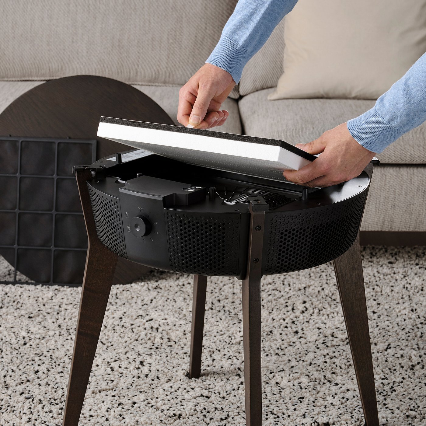 STARKVIND table with air purifier, additional gas filter stained