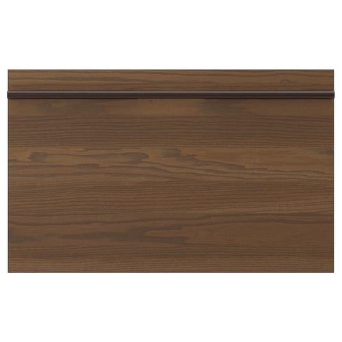 Dark brown wood panel with sleek handle.