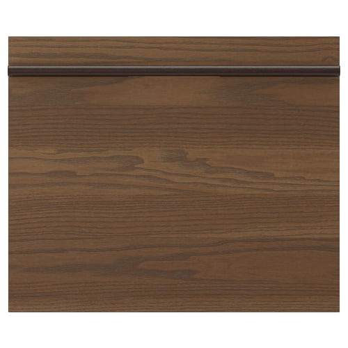 STENSTA dark brown drawer front made of ash veneer with solid wood handle across the top.