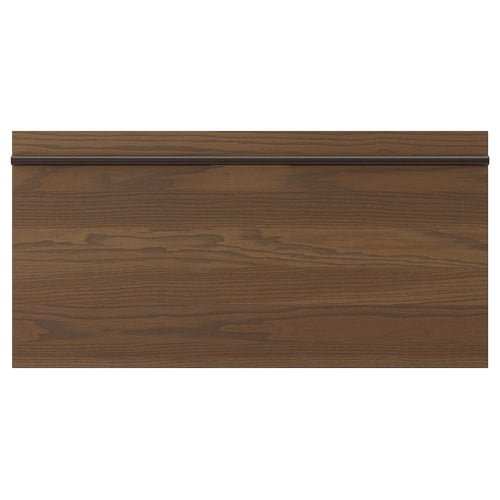 STENSTA wooden drawer, dark brown, rectangular with linear grain pattern, solid wood handles.