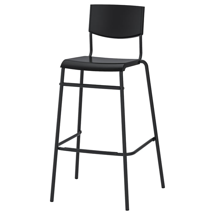 STIG bar stool with backrest, black/black, 291/8" IKEA