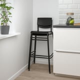 STIG Bar stool with backrest, black/black, 29 1/8 "