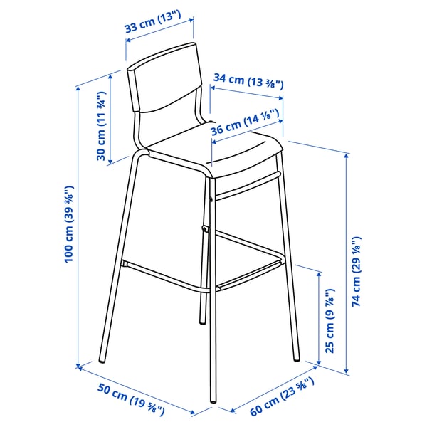 STIG Bar stool with backrest, black/black, 29 1/8 "