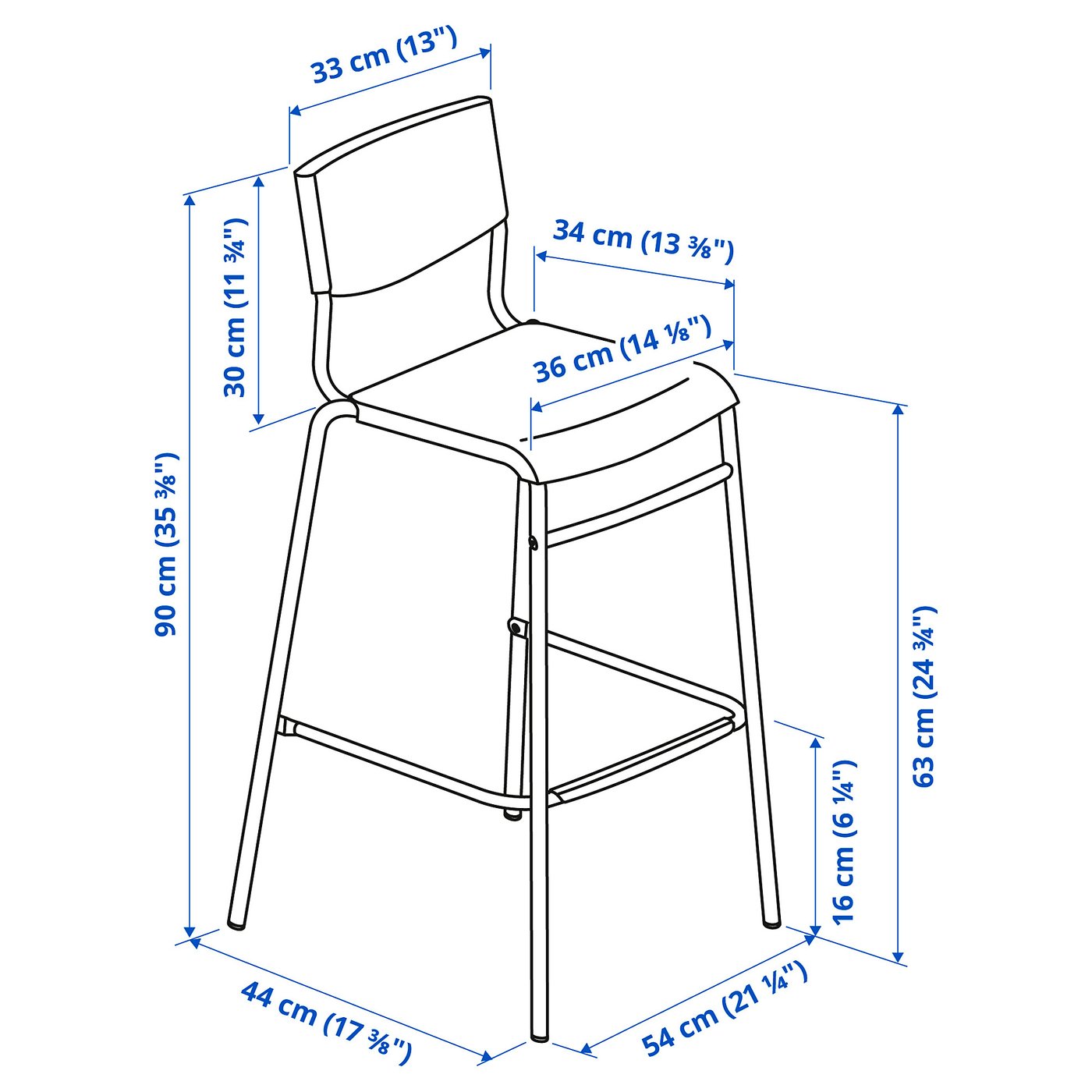 STIG bar stool with backrest, counter height black/black