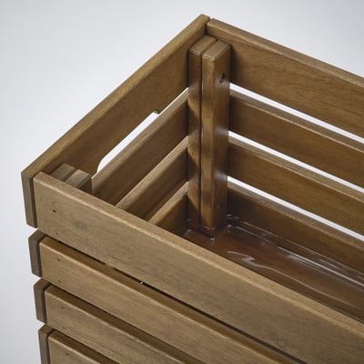 Brown wooden STJÄRNANIS plant box, rectangular shape, sturdy acacia design.