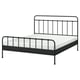 STJÄRNÖ black metal bed frame with white mattress, classic design, high headboard.