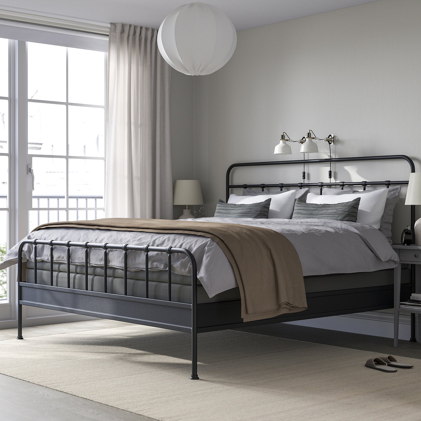 0626　BK STJÄRNÖ bed frame, anthracite/Lyngör dark gray, King - IKEA US