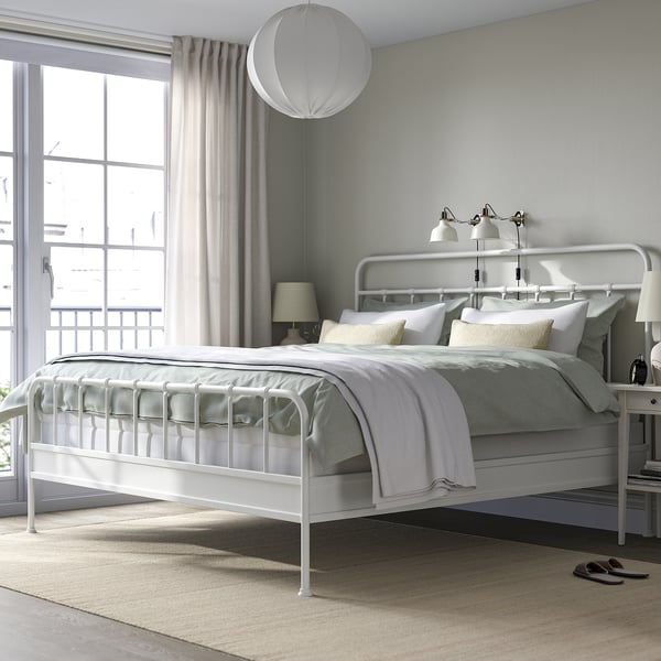 STJÄRNÖ Bed frame, white/Lyngör white, King