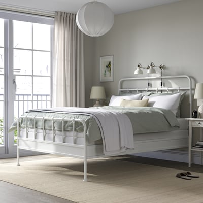 STJÄRNÖ Bed frame, white/Lyngör white, Queen