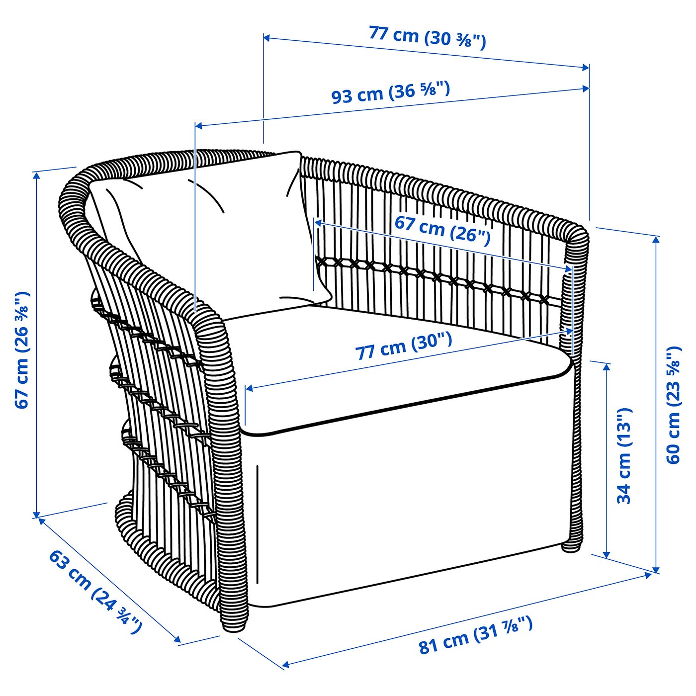 STOCKHOLM 2025 armchair, rattan/Djurmo gray/white - IKEA
